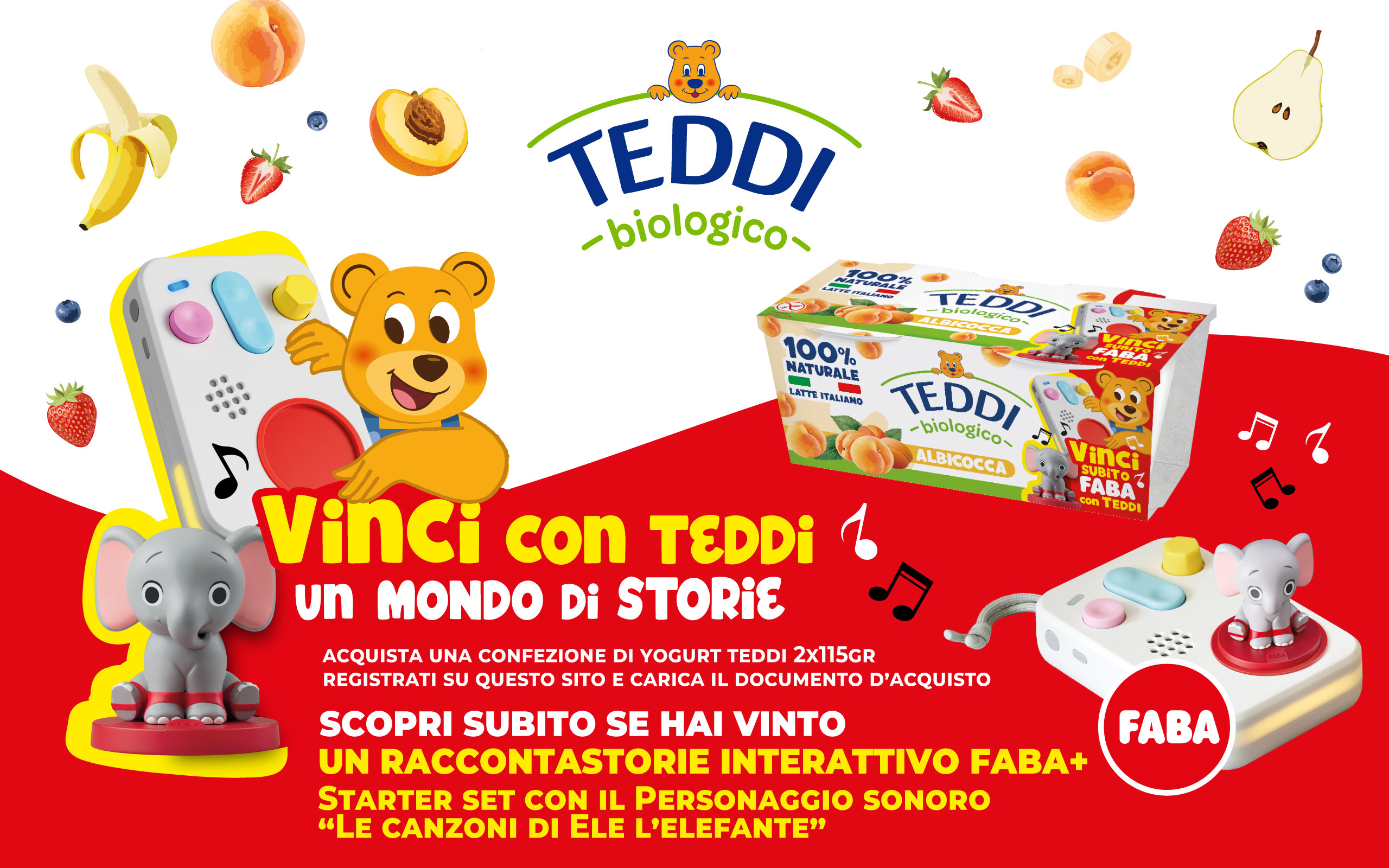 immagine decorativa del concorso “Vinci con Teddi un mondo di storie” Acquista uno yogurt Teddi nel formato 2x115gr e vinci un raccontastorie FABA versione desktop
