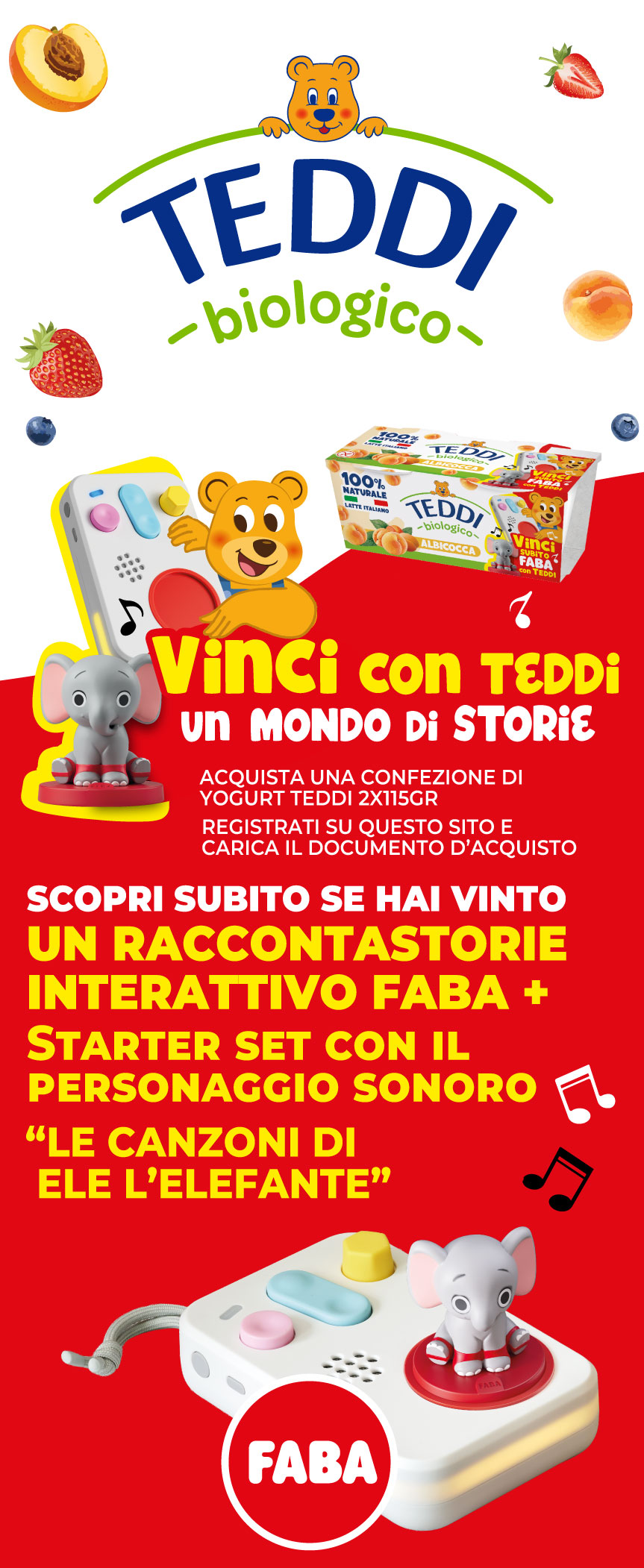 immagine decorativa del concorso “Vinci con Teddi un mondo di storie” Acquista uno yogurt Teddi nel formato 2x115gr e vinci un raccontastorie FABA versione smartphone
